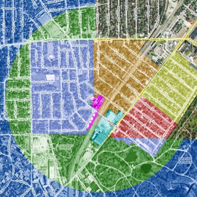 Star Complex East Cleveland Half Mile Radius and Zones